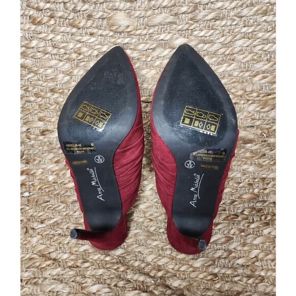 Anne Michelle Womens Slip On Mule High Heel Size 9 Rhinstone Buckle Burgundy Red - Picture 10 of 12